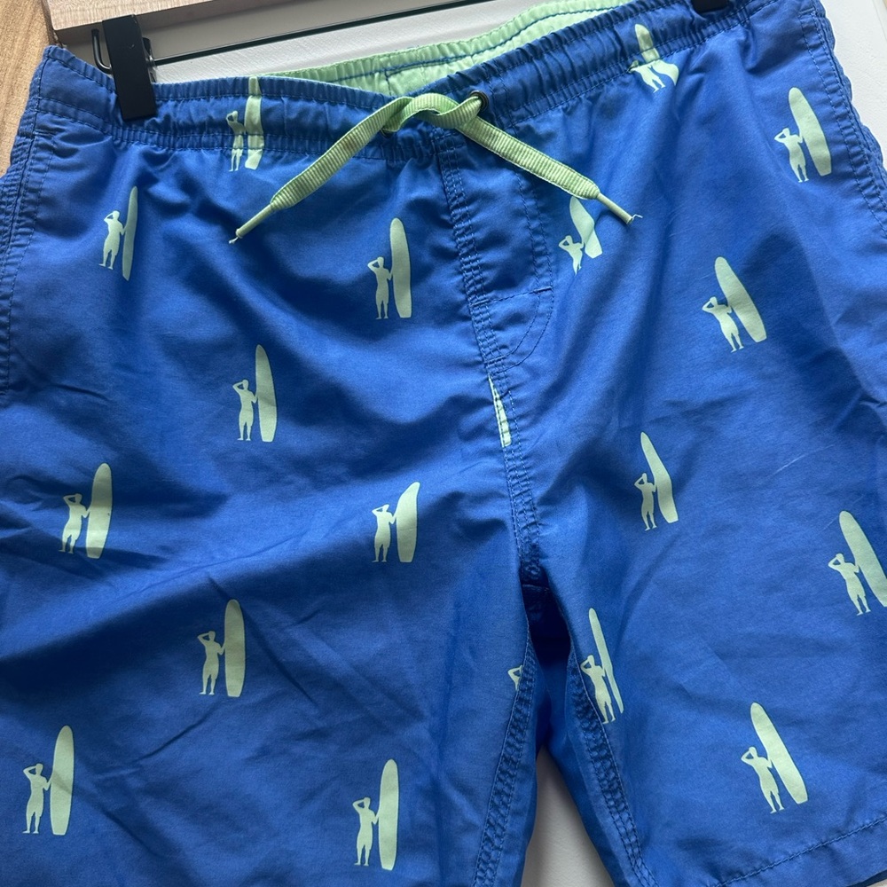 johnnie-O Blue and Green Surfboard Swim Trunks Boys size 14